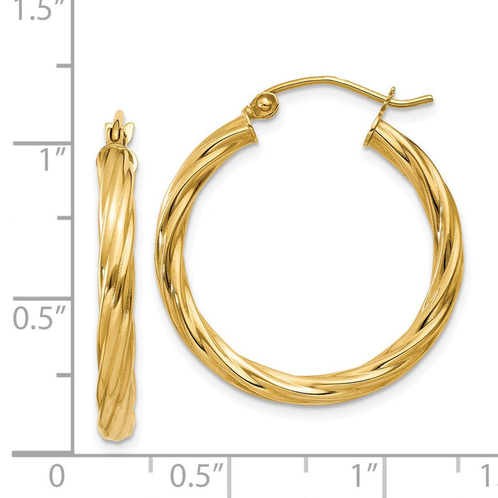 14k Polished 3.25mm Twisted Hoop Earrings