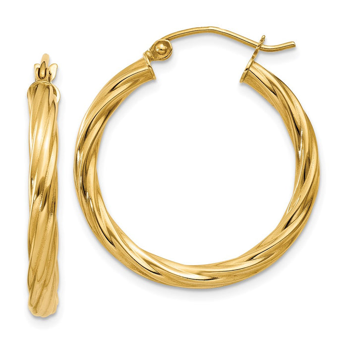 14k Polished 3.25mm Twisted Hoop Earrings