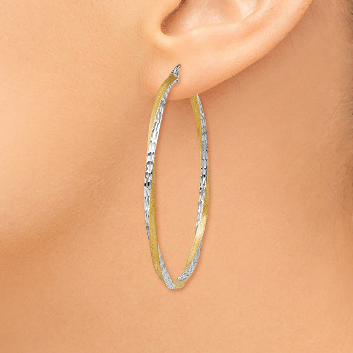 14k & Rhodium Diamond-cut 2.5mm Twisted Hoop Earrings