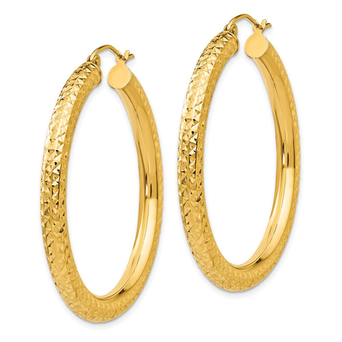 14k Diamond-cut 4mm Round Hoop Earrings