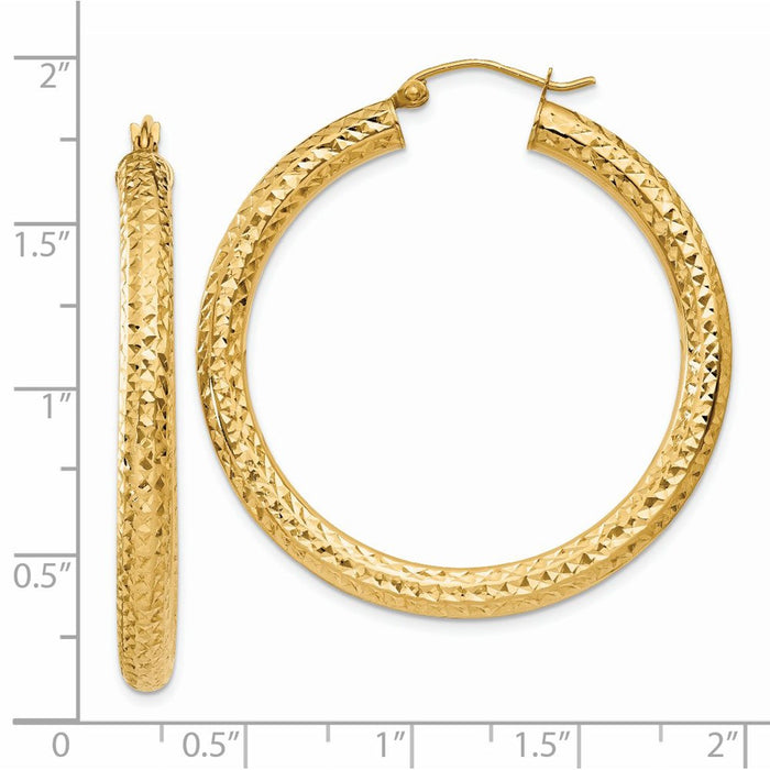 14k Diamond-cut 4mm Round Hoop Earrings