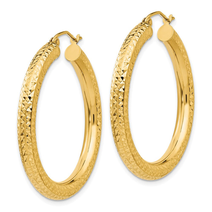 14k Diamond-cut 4mm Round Hoop Earrings