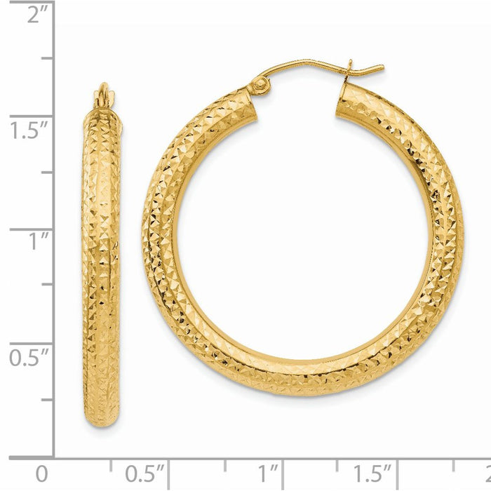 14k Diamond-cut 4mm Round Hoop Earrings