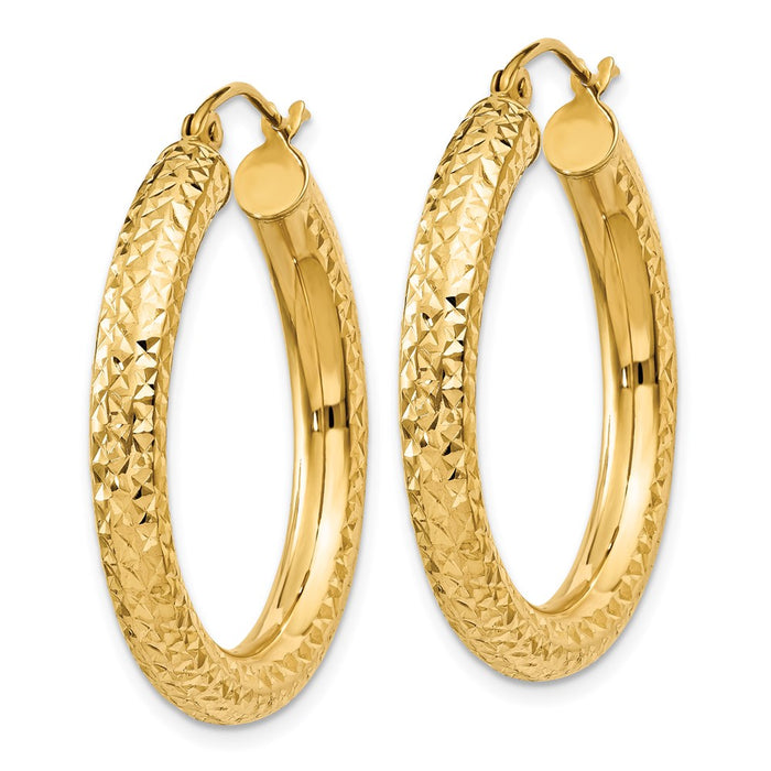 14k Diamond-cut 4mm Round Hoop Earrings