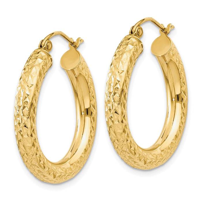 14k Diamond-cut 4mm Round Hoop Earrings