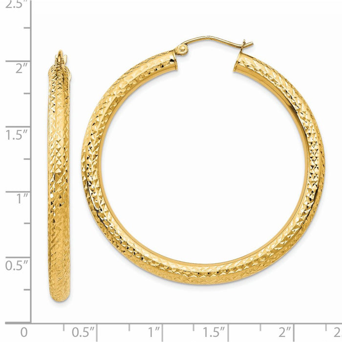 14k Diamond-cut 4mm Round Hoop Earrings