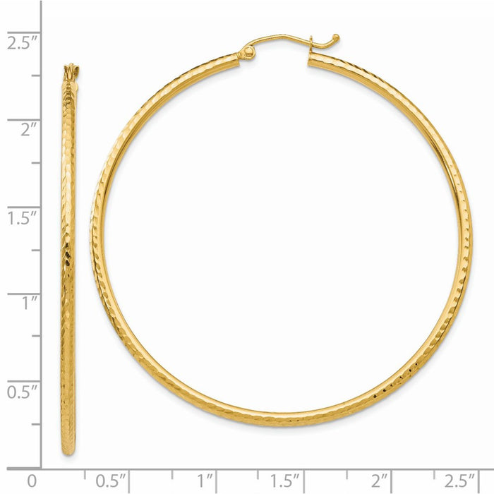 14k Diamond-cut 2mm Round Tube Hoop Earrings