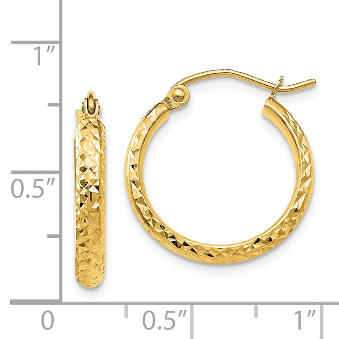 14K Diamond-cut 2.8x18mm Hollow Hoop Earrings