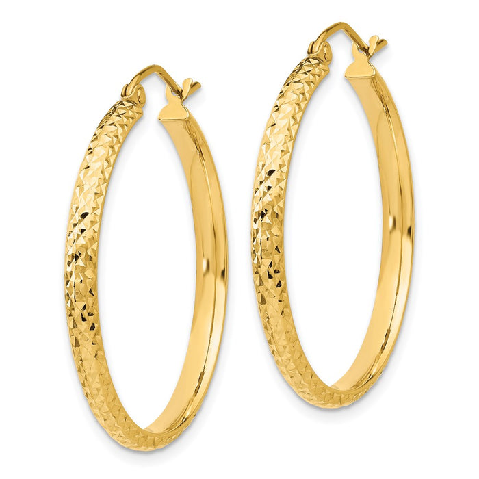 14K Diamond-cut 2.8x30mm Hollow Hoop Earrings