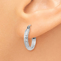 Thumbnail for 14K White Gold Diamond-cut 2.8x15mm Hollow Hoop Earrings