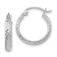 Thumbnail for 14K White Gold Diamond-cut 2.8x15mm Hollow Hoop Earrings