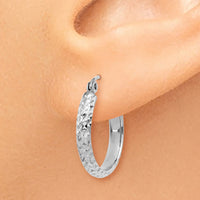 Thumbnail for 14K White Gold Diamond-cut 2.8x18mm Hollow Hoop Earrings
