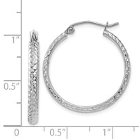 Thumbnail for 14K White Gold Diamond-cut 2.8x25mm Hollow Hoop Earrings