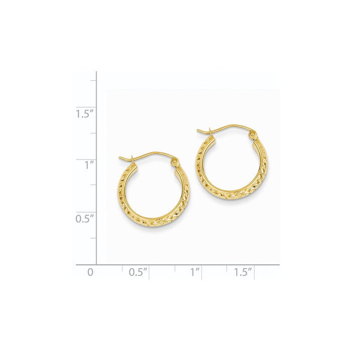 14K Diamond-cut 3.5x17mm Hollow Hoop Earrings