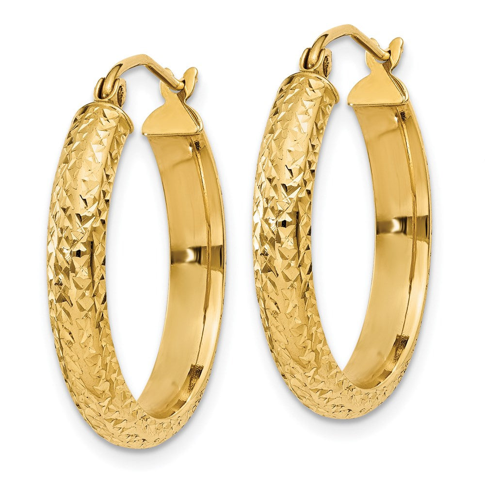14K Diamond-cut 3.5x22mm Hollow Hoop Earrings