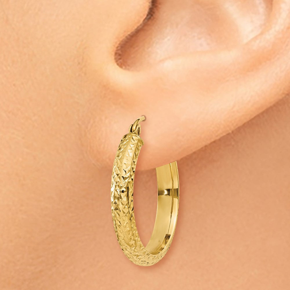14K Diamond-cut 3.5x22mm Hollow Hoop Earrings