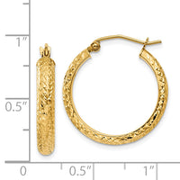 Thumbnail for 14K Diamond-cut 3.5x22mm Hollow Hoop Earrings