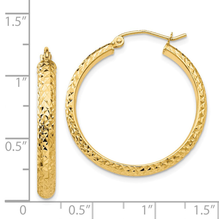 14K Diamond-cut 3.5x28mm Hollow Hoop Earrings