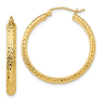 Thumbnail for 14K Diamond-cut 3.5x28mm Hollow Hoop Earrings