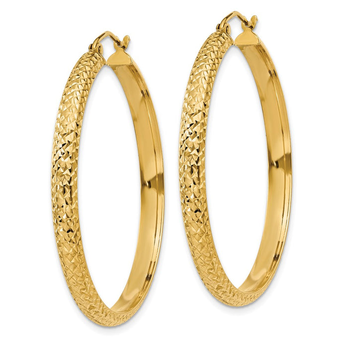 14K Diamond-cut 3.5x38mm Hollow Hoop Earrings