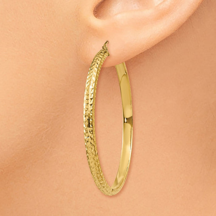 14K Diamond-cut 3.5x46mm Hollow Hoop Earrings
