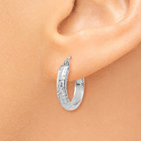 Thumbnail for 14K White Gold Diamond-cut 3.5x17mm Hollow Hoop Earrings