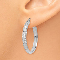 Thumbnail for 14K White Gold Diamond-cut 3.5x28mm Hollow Hoop Earrings