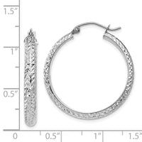 Thumbnail for 14K White Gold Diamond-cut 3.5x28mm Hollow Hoop Earrings