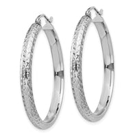 Thumbnail for 14K White Gold Diamond-cut 3.5x34mm Hollow Hoop Earrings