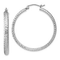 Thumbnail for 14K White Gold Diamond-cut 3.5x34mm Hollow Hoop Earrings