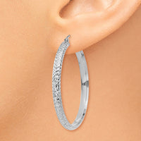 Thumbnail for 14K White Gold Diamond-cut 3.5x38mm Hollow Hoop Earrings
