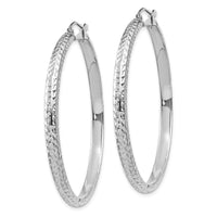 Thumbnail for 14K White Gold Diamond-cut 3.5x46mm Hollow Hoop Earrings