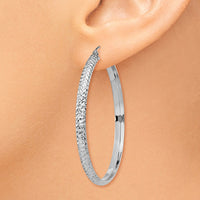 Thumbnail for 14K White Gold Diamond-cut 3.5x46mm Hollow Hoop Earrings