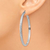 Thumbnail for 14K White Gold Diamond-cut 3.5x52mm Hollow Hoop Earrings
