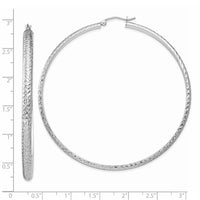 Thumbnail for 14K White Gold Diamond-cut 3.5x65mm Hollow Hoop Earrings