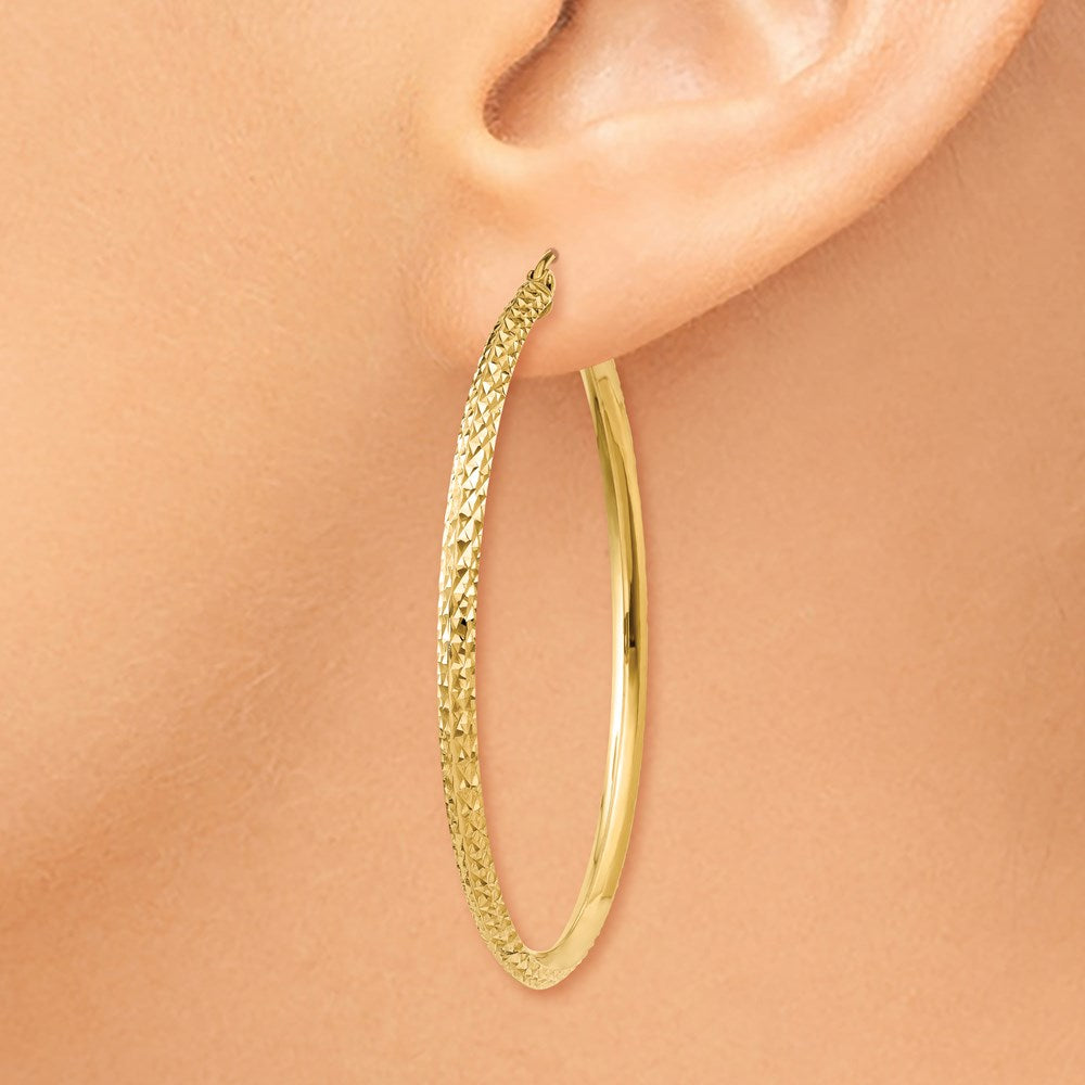 14K Knife Edge Diamond-cut Hollow Hoop Earrings