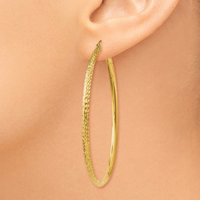 14K Knife Edge Diamond-cut Hollow Hoop Earrings