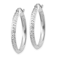 Thumbnail for 14K White Gold Knife Edge Diamond-cut 2.5x25mm Hoop Earrings