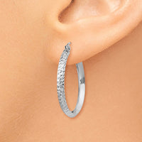 Thumbnail for 14K White Gold Knife Edge Diamond-cut 2.5x25mm Hoop Earrings