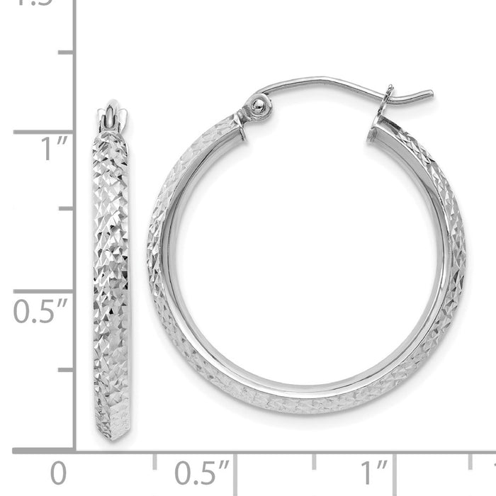 14K White Gold Knife Edge Diamond-cut 2.5x25mm Hoop Earrings