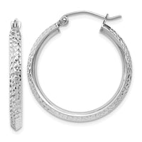 Thumbnail for 14K White Gold Knife Edge Diamond-cut 2.5x25mm Hoop Earrings