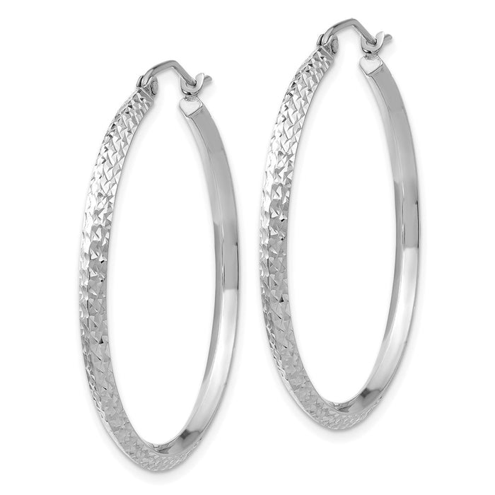 14K White Gold Knife Edge Diamond-cut 2.5x25mm Hoop Earrings