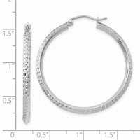 Thumbnail for 14K White Gold Knife Edge Diamond-cut 2.5x25mm Hoop Earrings