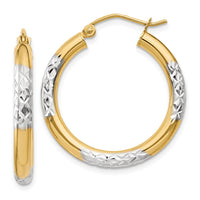 Thumbnail for 14K and Rhodium Diamond-cut 3x25mm Hoop Earrings