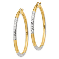 Thumbnail for 14K and Rhodium Diamond-cut 3x45mm Hoop Earrings