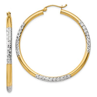 Thumbnail for 14K and Rhodium Diamond-cut 3x45mm Hoop Earrings