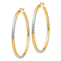 Thumbnail for 14K and Rhodium Diamond-cut 3x55mm Hoop Earrings