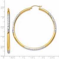 Thumbnail for 14K and Rhodium Diamond-cut 3x55mm Hoop Earrings