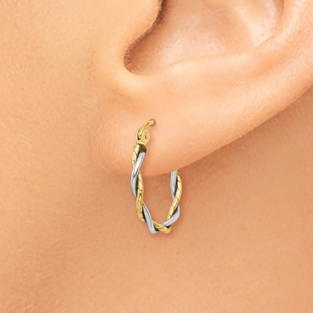 14k Two-tone Polished 1.8mm Twisted Hoop Earrings