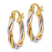 Thumbnail for 14k Tri-color Polished 2.5mm Twisted Hoop Earrings